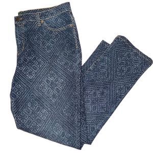 RARE Lauren Jeans Co Women’s 14 90’s Mosaic Boho Denim Modern Skinny Logo Jeans